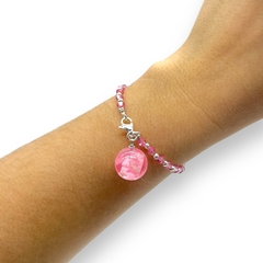 Pulsera Cristal de Roca "Cielo" Rosa - Variedad de Colores Brilla Oscuridad Acero Blanco