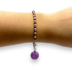 Imagen de Pulsera Cristal de Roca "Cielo" Violeta - Variedad de Colores Brilla Oscuridad Acero Blanco