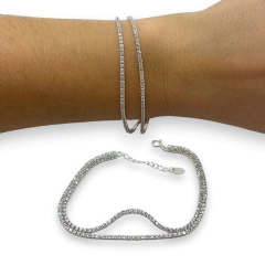 6.3 gr Pulsera Premium Doble Cubics Blanco y Azul Plata Italiana