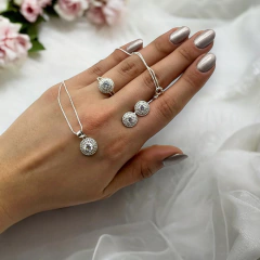 8 gr Conjunto Dije + Cadena + Aros + Anillo Plata Italiana