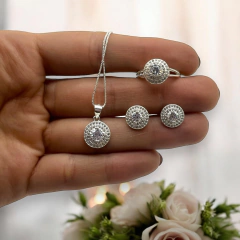 8 gr Conjunto Dije + Cadena + Aros + Anillo Plata Italiana - comprar online