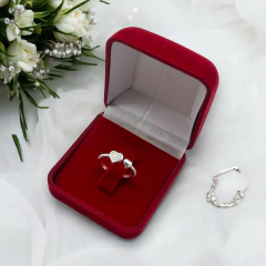 2.3 gr Anillo Doble Corazon Cubics Blancos Plata Italiana (Sin Estuche)