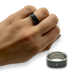 CAR-238 Anillo Padre Nuestro Esmaltado Negro Acero Quirúrgico