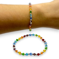 VOL-104-1 Pulsera Elastizada 7 Chakras Cristal de Roca/ Acero Blanco