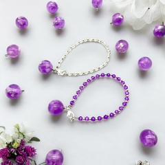 Pulsera Cristal de Roca "Cielo" Violeta - Variedad de Colores Brilla Oscuridad Acero Blanco