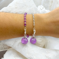 Pulsera Cristal de Roca "Cielo" Violeta - Variedad de Colores Brilla Oscuridad Acero Blanco - comprar online