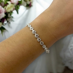 ART-167 Pulsera Premium Hojitas con Cubic (18 cm) Plata 925