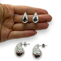 3616-PL Aros Gota Premium con Cubics Acero Blanco - comprar online
