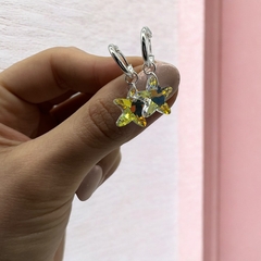 3593-3 Aros Argollas con Dije Estrella Acero Blanco
