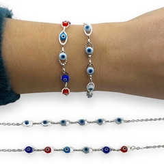 8835-3-4 Pulsera con Dije Ojo - Variedad de Modelos Acero Blanco