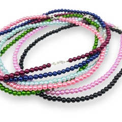 Vol-110 Collar Solo Perlas (6 mm) - Variedad de Colores Acero Blanco