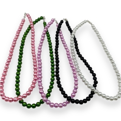 Vol-111 Collar Solo Perlas (8 mm) - Variedad de Colores Acero Blanco