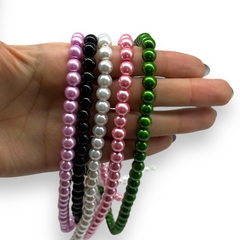 Vol-111 Collar Solo Perlas (8 mm) - Variedad de Colores Acero Blanco