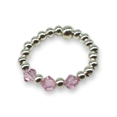 SWA-SIN Anillos Elastizados 3 Biconos - Colores Pastel Plata Italiana - Stal Joyas