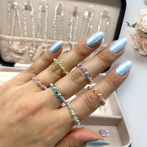 SWA-SIN Anillos Elastizados 3 Biconos - Colores Pastel Plata Italiana