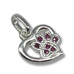 0.6 gr Dije Mini Corazon y Huella de Perro (8 mm) Plata 925