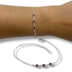 1.3 gr Pulsera Corazones Morados Plata 925 - comprar online