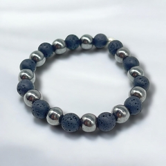 VOL-VOLCAN -3 Pulsera Piedras Volcánicas y Hematites Elastizada (8 mm) - Variedad de Colores Plata 925 en internet