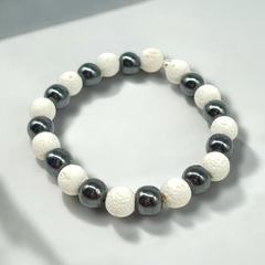 VOL-VOLCAN -3 Pulsera Piedras Volcánicas y Hematites Elastizada (8 mm) - Variedad de Colores Plata 925 - Stal Joyas