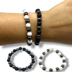 VOL-VOLCAN -3 Pulsera Piedras Volcánicas y Hematites Elastizada (8 mm) - Variedad de Colores Plata 925 - comprar online