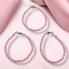 "PROMO" Pack 3 Unidades Pulseras Cristal de Roca Rosas Metal