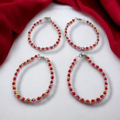 "PROMO" Pack 4 Unidades Pulseras Cristal de Roca Rojas Metal