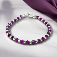 VOL-100-1 Pulseras Cristal de Roca Púrpura Premium Acero Blanco