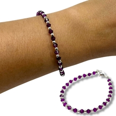 VOL-100-1 Pulseras Cristal de Roca Púrpura Premium Acero Blanco - comprar online