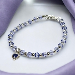 SIN-254 Pulsera "Edición Única" Cristal de Roca Lila y Corazon- Últimas Unidades Acero Blanco