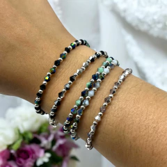 VOL-BiColor Pulseras Cristal de Roca Premium - Variedad de Colores Acero Blanco