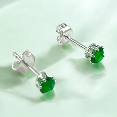 0.5 gr Aros Mini Corazón Verde Esmeralda (4 mm) Plata 925