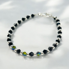 SIN-258 Pulsera Cristal de Roca Negra y Verdes - Últimas Unidades Acero Blanco