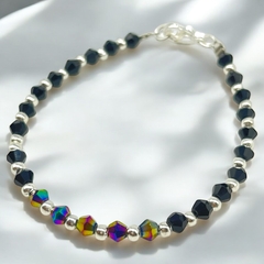 SIN-259 Pulsera Cristal de Roca Negra y Multicolor- Últimas Unidades Acero Blanco