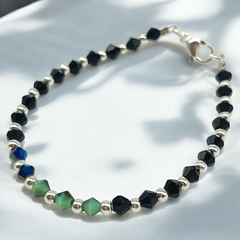 SIN-260 Pulsera Cristal de Roca Negra y Verdes- Últimas Unidades Acero Blanco