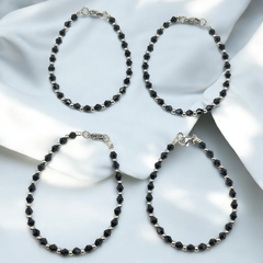 "PROMO" Pack 4 Unidades Pulseras Cristal de Roca Negras Metal