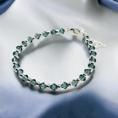 SWA-26 (#40) Pulsera Piedras Azul Glauco Plata Italiana (cadena extensión)