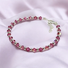 SWA-26 (#41) Pulsera Piedras Rose Clasic Plata Italiana (cadena extensión)