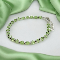 SWA-26 (#34) Pulsera Piedras Verde Manzana Pastel Plata Italiana (cadena extensión)