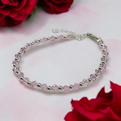 SWA-26 (#25) Pulsera Piedras Rosaline Bebe Plata Italiana (cadena extensión)