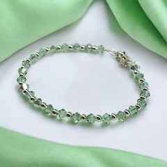 SWA-26 (#32) Pulsera Piedras Verde Chrysolite Plata Italiana (cadena extensión)