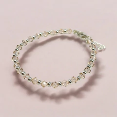 SWA-26 (#37) Pulsera Piedras Salmon Pastel Plata Italiana (cadena extensión)