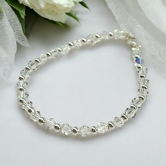 SWA-26 (#36) Pulsera Piedras White Cristal Plata Italiana (cadena extensión)
