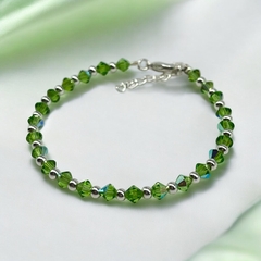 SWA-26 (#31) Pulsera Piedras Verde Peridot Clásico Plata Italiana (cadena extensión)
