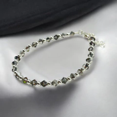 SWA-26 (#30) Pulsera Piedras Cristal Premium Plata Italiana (cadena extensión)
