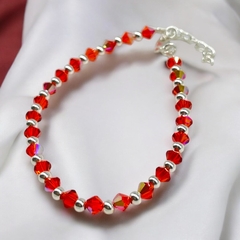 SWA-26 (#29) Pulsera Piedras Hyacinth Red Plata Italiana (cadena extensión)