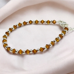SWA-26 (#28) Pulsera Piedras Cooper Miel Plata Italiana (cadena extensión)