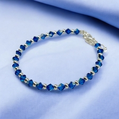 SWA-26 (#23) Pulsera Piedras Azul Capri Plata Italiana (cadena extensión)