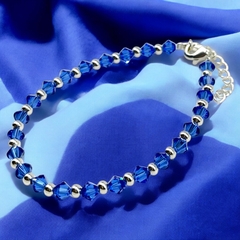 SWA-26 (#24) Pulsera Piedras Azul Cobalto Plata Italiana (cadena extensión)