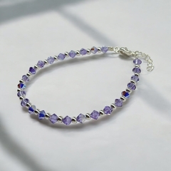 SWA-26 (#26) Pulsera Piedras Lila Violet Plata Italiana (cadena extensión)