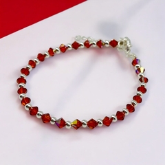 SWA-26 (#20) Pulsera Piedras Indian Red Plata Italiana (cadena extensión)